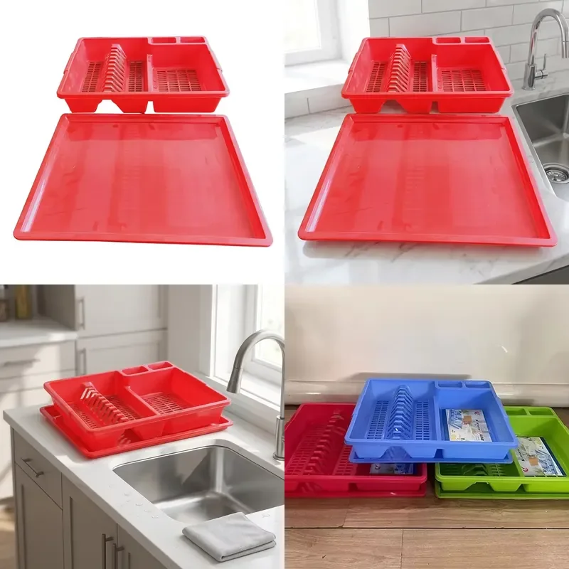 Large Multifunctional Kitchen Utensils Drain Rack Plastic Storage Rack for Plates Bowls and Cutlery