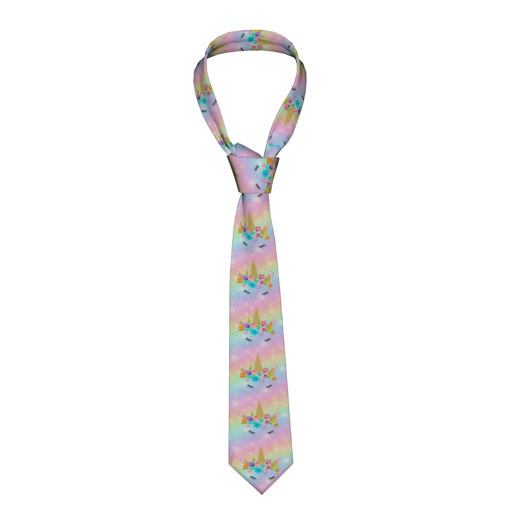 Classic Cartoon Rainbow Unicorn Tie for Party Men  Neckties