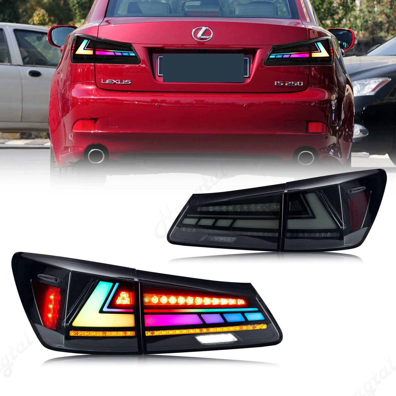 LED RGB Taillight Assembly For 2006-2012 Lexus IS250 IS300 taillight modified LED running light flow turn signal ，Tail Lights