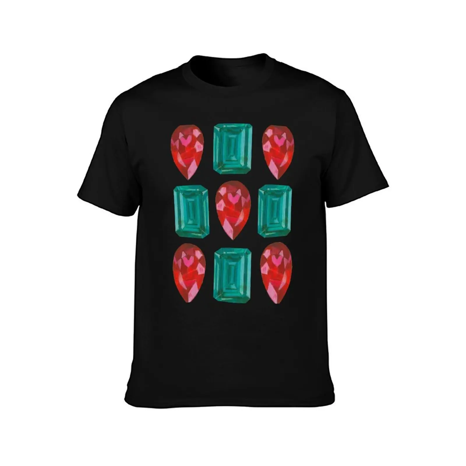 Ruby and Emerald Gemstone Artwork T-Shirt Large Size Soft Cotton T-Shirt