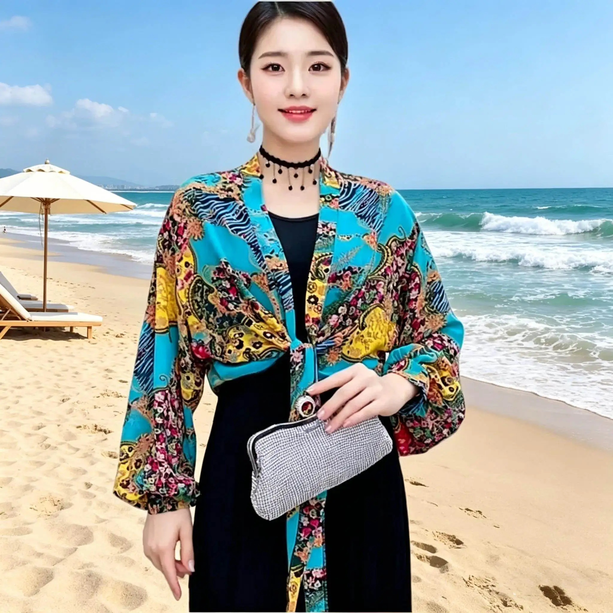 Fashionable Summer Ice Silk Chiffon Bubble Sleeve Sun Protection Shoulder Cover Neck Protection Outerwear Stylish Slimming Ve...