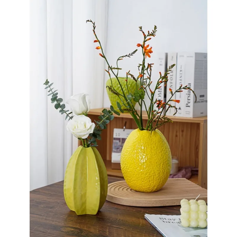 Unique Pamplemousse Shaped Vase for Decor Fruit Shaped Ceramic Vase Decor for Flowers Ceramic Tabletop Ornaments Home Decor