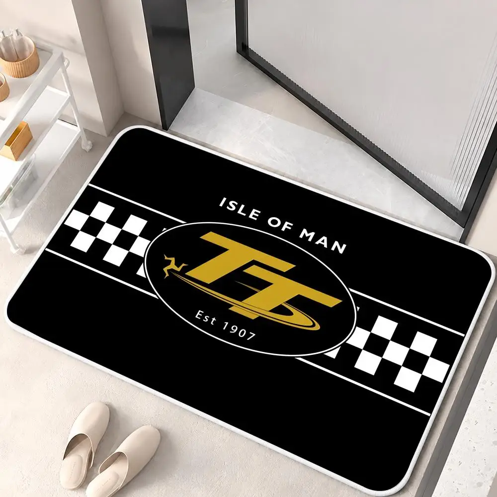 T-TT Isle Of Man Motorcycle Floor Mat Flannel Rug Non Slip Absorbent Soft Washable For Entryway Hallway Bathroom Kitchen Decor