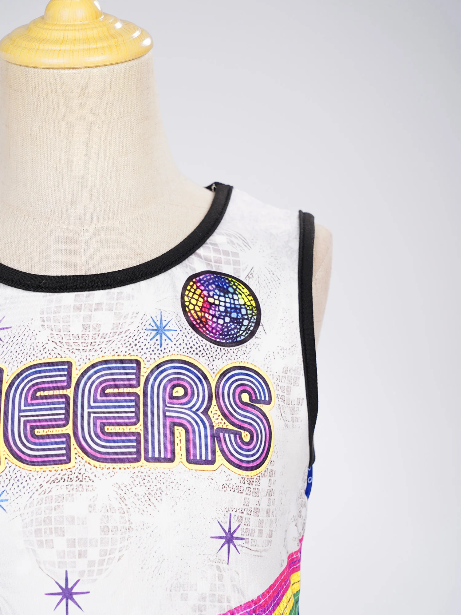 Kids Girls Students Cheerleading Dance Uniform Sleeveless Color-blocked Printed Dress for Stage Performance Competitions