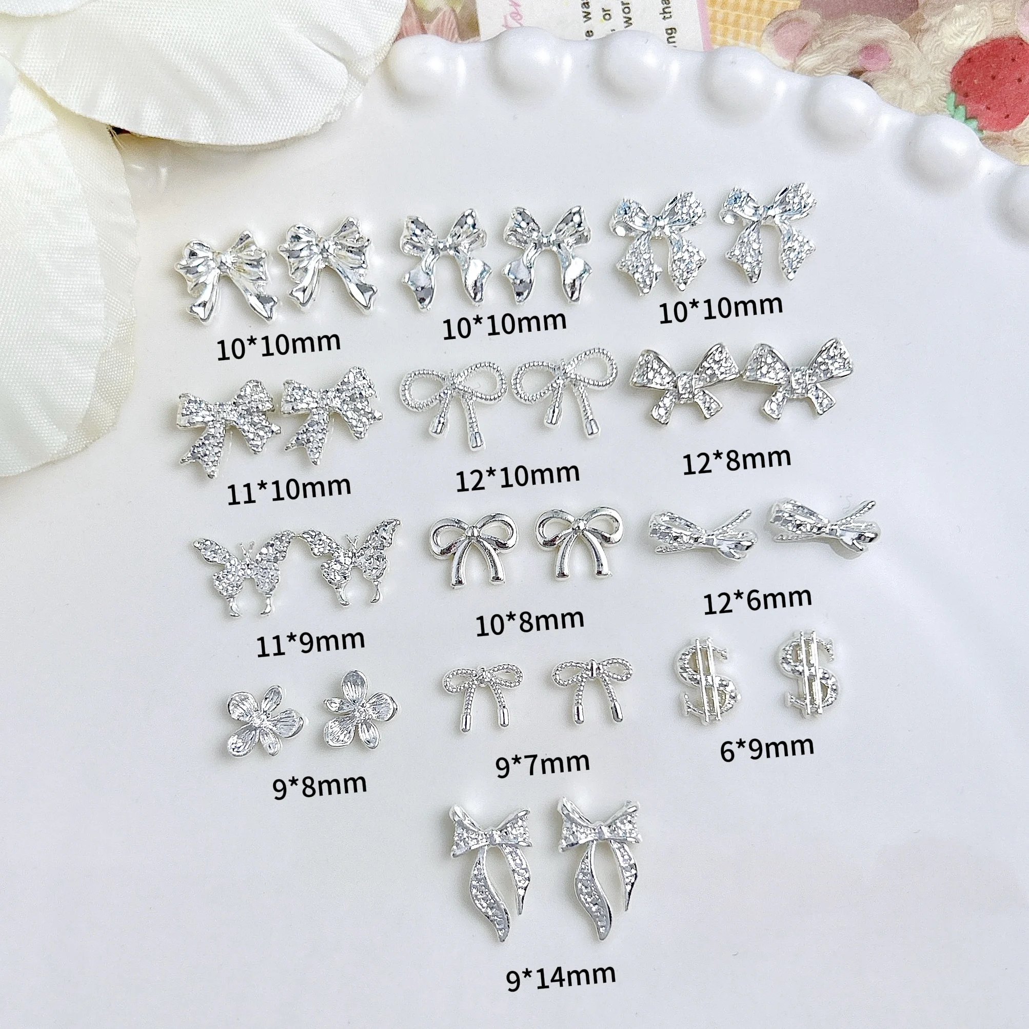 20PCS 3D Light Luxury Bow Alloy Nail Charms Minimalist Exquisite Line Bow Flower Nail Art Decorations for DIY French Cool Nails
