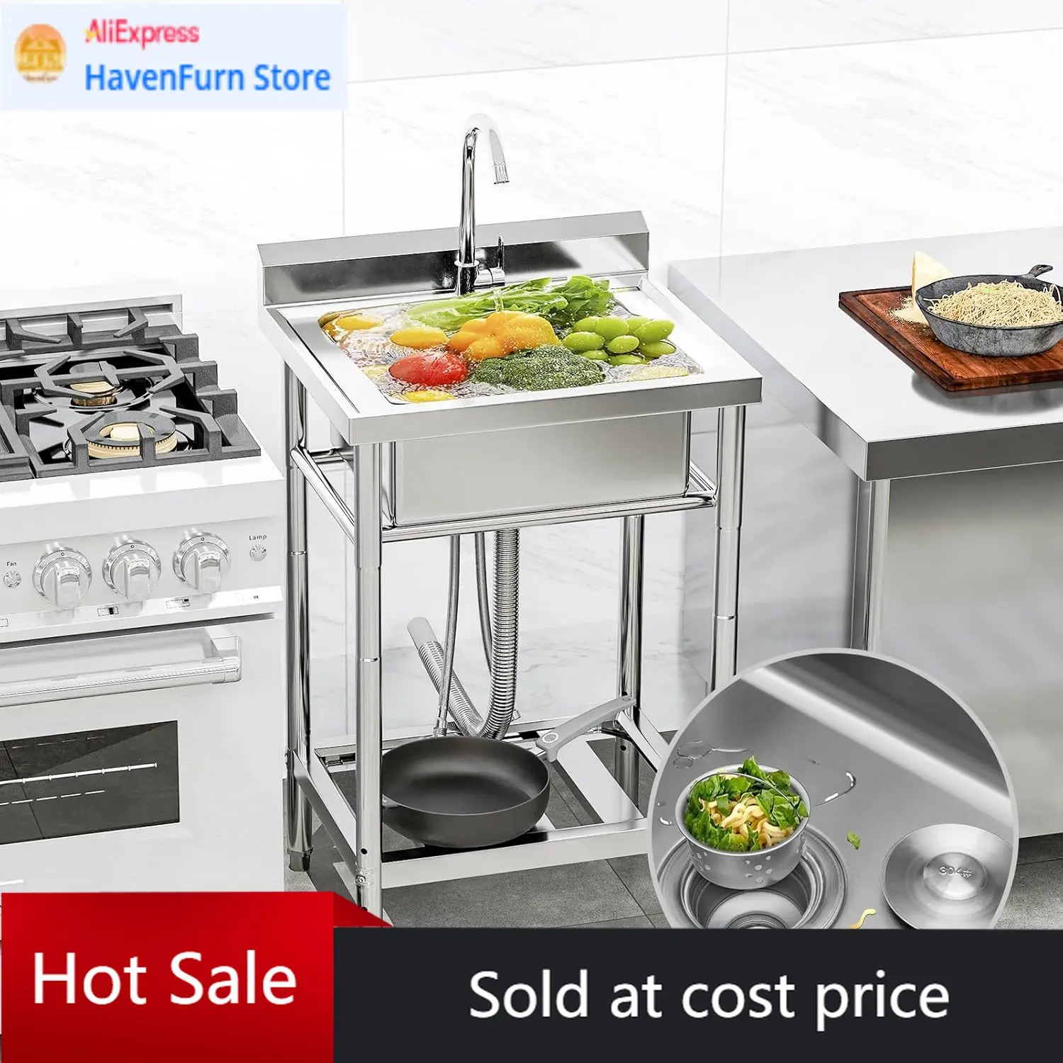 

Activity priceFree Standing Single Bowl Stainless Steel Utility Sink With Cold Hot Water Pipes For Indoor Outdoor Laundry Room F