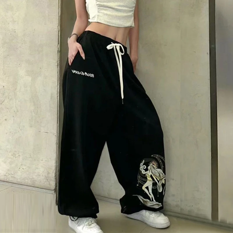 

Women Vintage Streetwear Y2K Harajuku Hip Hop Baggy Pants Female Trendy Print Aesthetic Oversized Drawstring Wide Leg Sweatpants