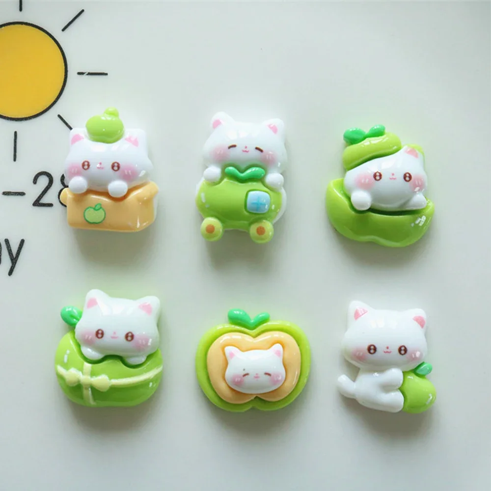 10 STKS Glanzende Groene Apple Cat Serie Hars Platte Achterkant Cabochons Voor Scrapbooking DIY Sieraden Ambachtelijke Versieringen Accessoires