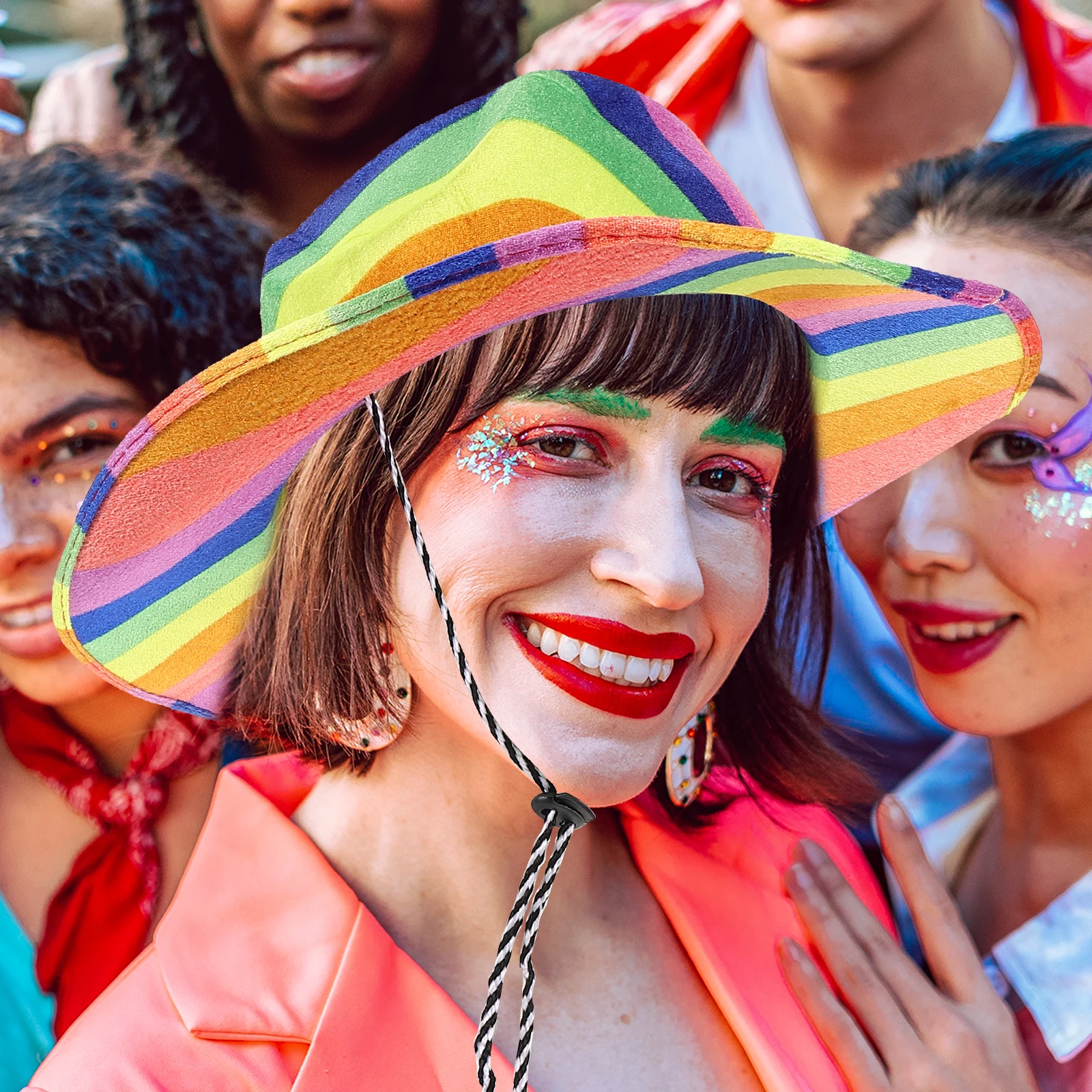 

Rainbow Cowboy Hat Pride Parade Party Carnival Dress-up Adults Costumes Colorful Striped Western Hat Lightweight Comfortable