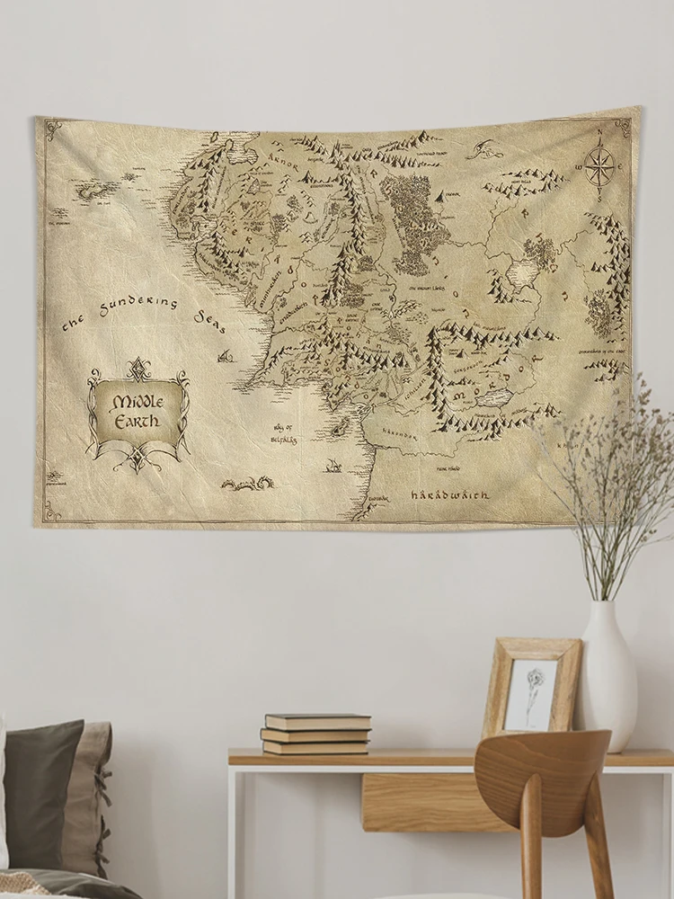 Antique Pirate Treasure World Map Tapestry Wall Hanging Hippie Boho Decor Golden Island Carpet College Aesthetic Dorm Decoration