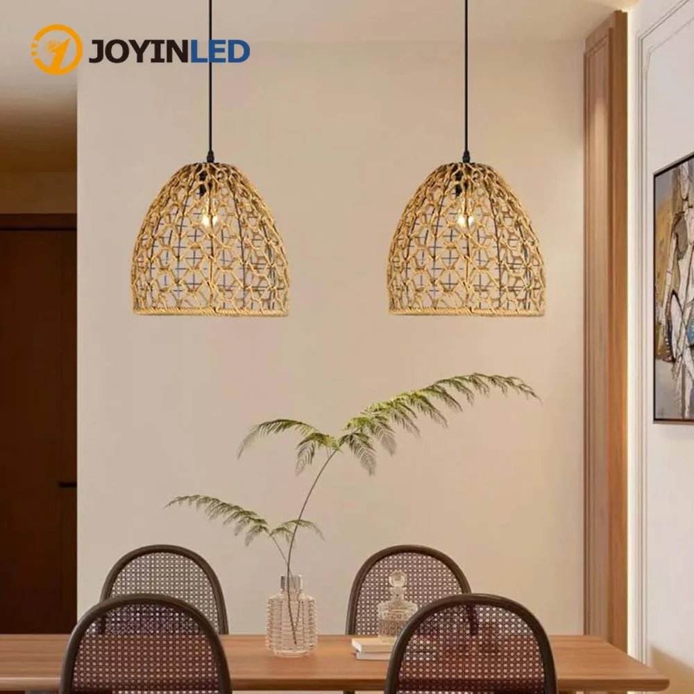 

American Industrial 30CM Handmade Hemp Rope Pendant Light For Restaurant Bar Cafe Dining Room Hand Knitted Ceiling Hanging Lamp