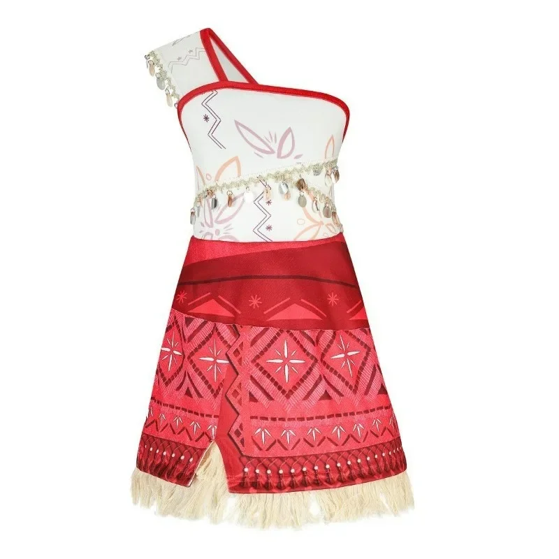 FC6Movie Cosplay Moana Princess Dress Girl Cosplay Vaiana Single Shoulder Costume Halloween Vestido Kid Birthday Ball Gown @FC8！