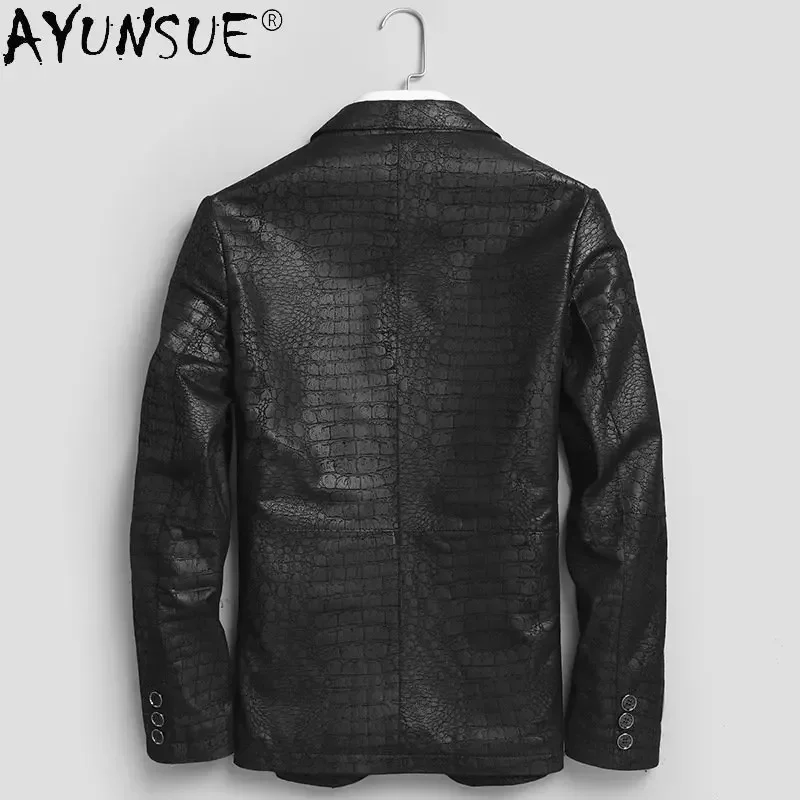 Leather Genuine Jackets for Men Clothing Crocodile Pattern Pure Sheepskin Business Suit Jacket Male Fashion Men's Tops FCY4758