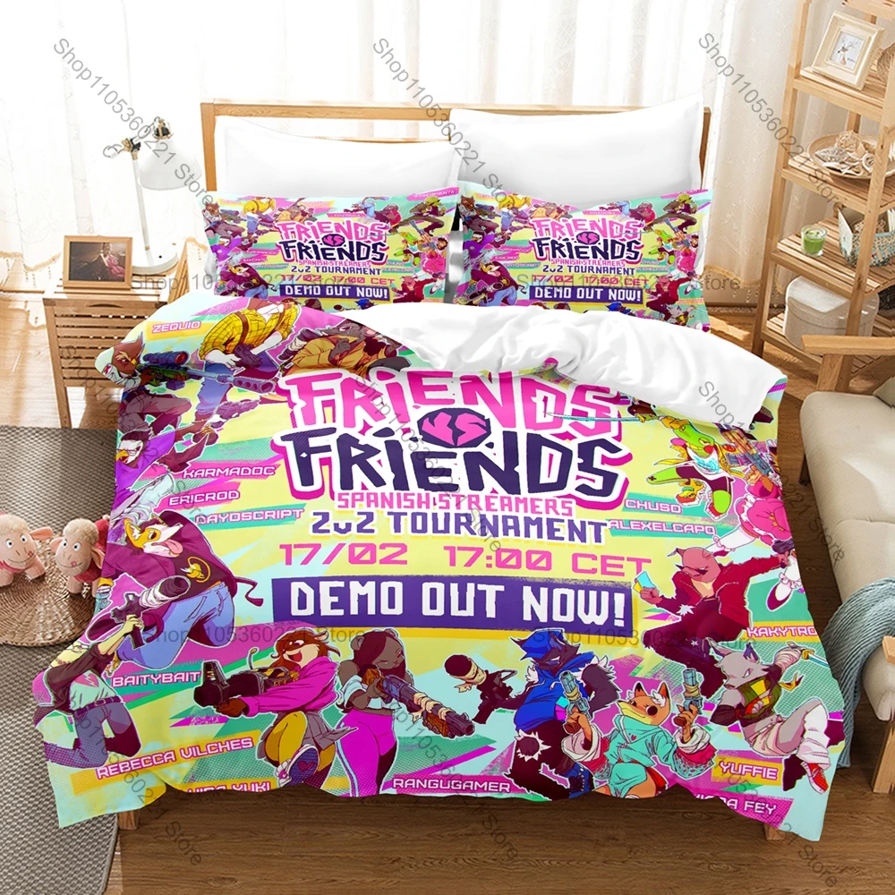 Chaotic Cartoon FPS Deckbuilder Friends vs Friends Full Printed 3PCS Bedding Duvet Cover + 2 Pillowcases Teen Dorm Home