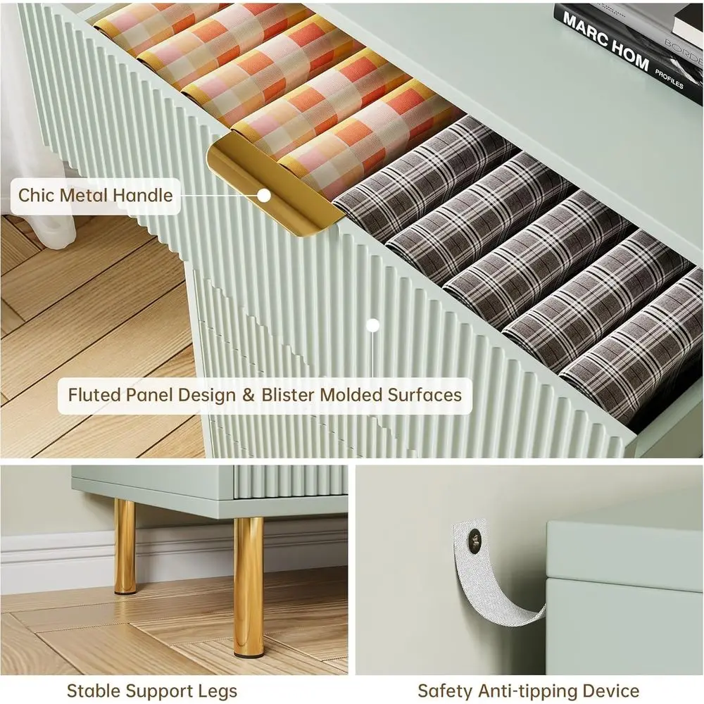 Komoda DAFIFY z 6 szufladami, nowoczesna, do sypialni, złote uchwyty, duże szuflady, drewniany organizer do przechowywania do salonu, przedpokoju, holu.