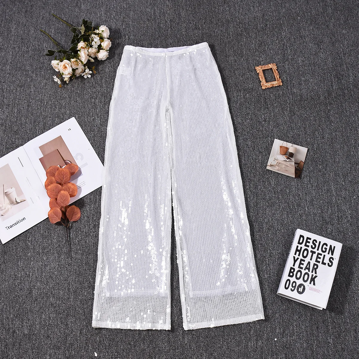 Women's Sexy Slim Beads Mesh Perspective Trousers Pants