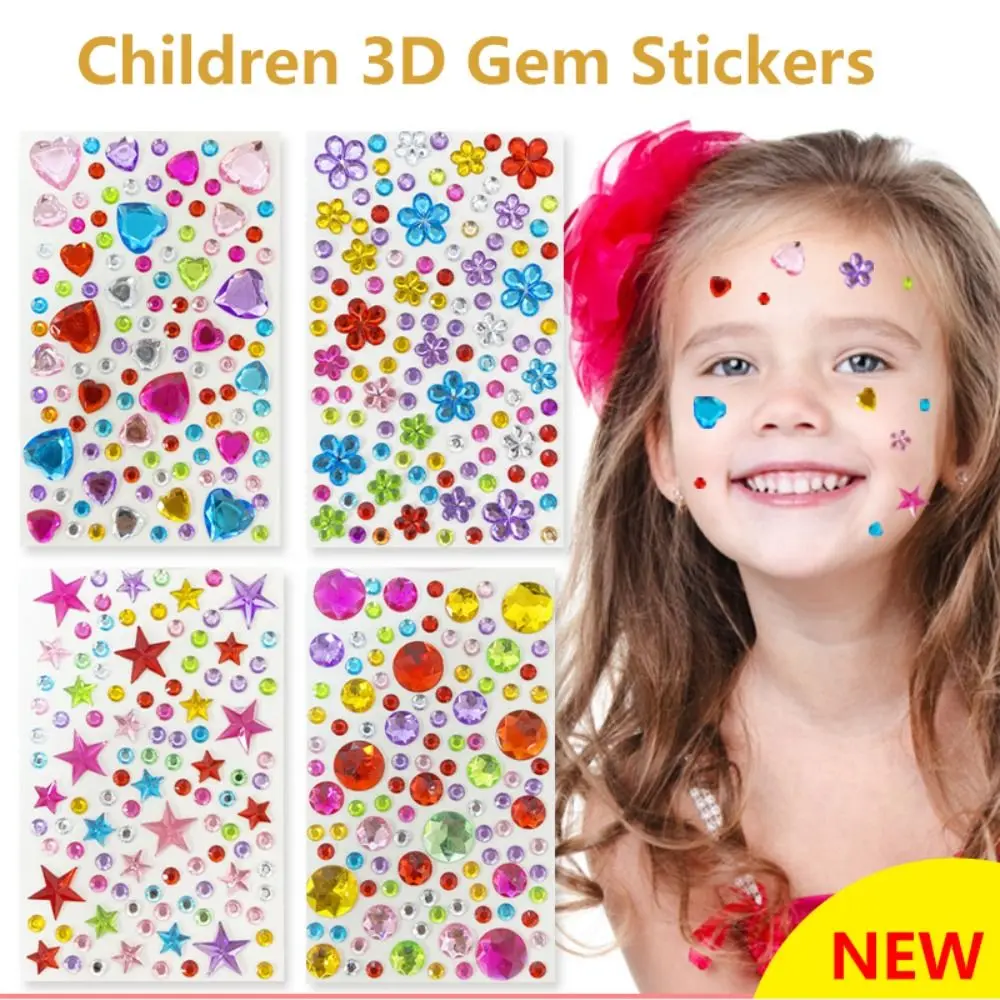 107pcs 3D Children Diamond Sticker Self Adhesive Jewel Crafts Diamond Crystal Sticker Acrylic Children Gem Stickers Kids Gifts