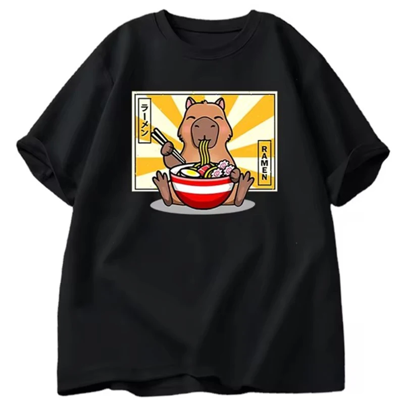 Capybara Cotton T-shirts Casual Men's Clothes Oversized Short Sleeve Tees Summer Japanese Streetwear 90s Animal Graphic T Shirts