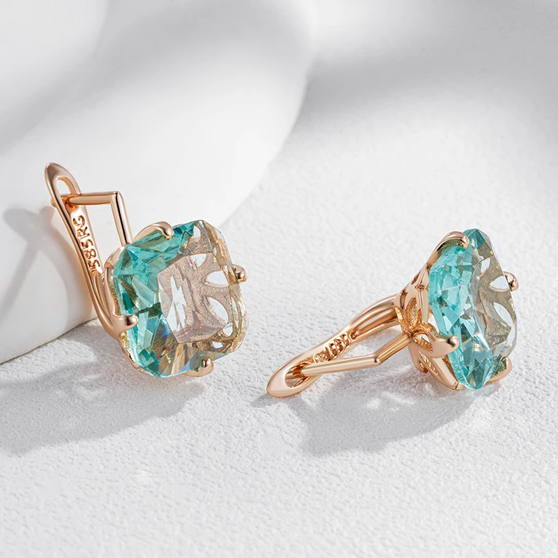 Kinel Hot Big Square English Earrings For Women Fashion 585 Rose Gold Color Shiny White Natural Zircon Accessories Daily Jewelry