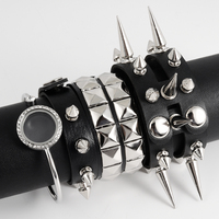 1Pc Punk Goth Rock Cuspidal Spikes Rivet Cone Stud Leather Cuff Bracelet For Men Hip Hop Women Chunky Wristband Bangle Jewelry