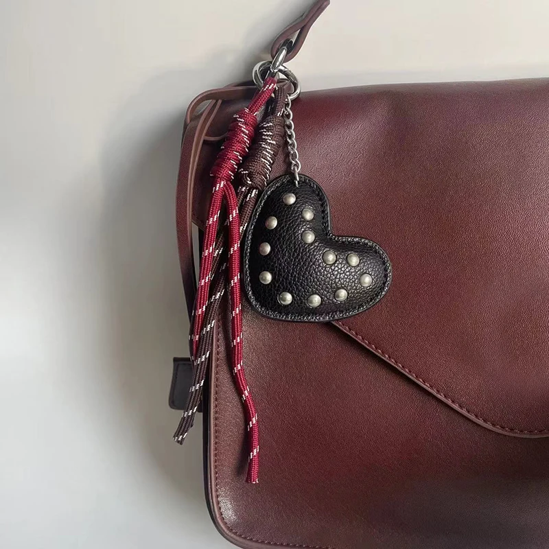 Creative Decor Leather Rivet Heart-Shaped Keychain for Bags Cute Pendant Accessory Premium Charm Decor Gift for Women