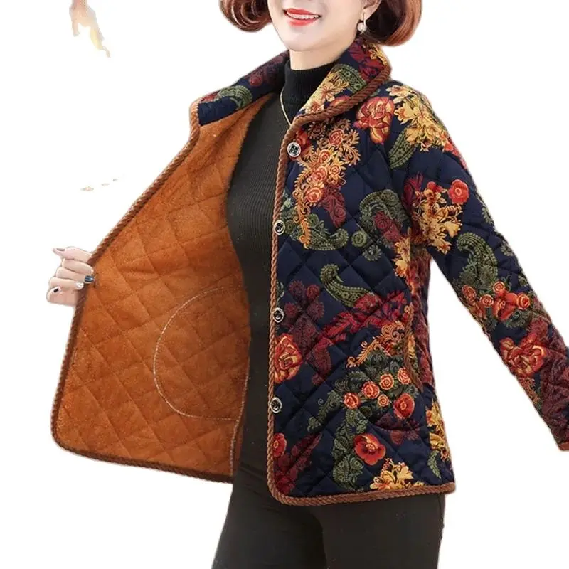 

Middle-Aged Elderly Mothers Spring Thin Cotton Keep Warm Down Cotton Clothes Add Velvet Small Padded Jacket Coat JJ138