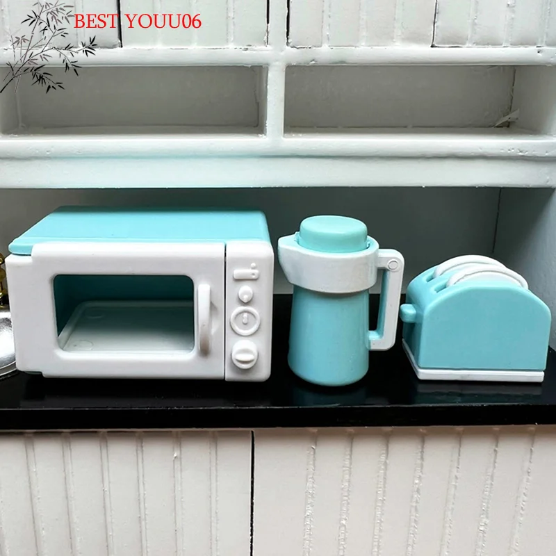 

Hot 1Set 1:12 Dollhouse Mini Microwave Bread Maker Kettle Kit Kitchen Cookware Toy