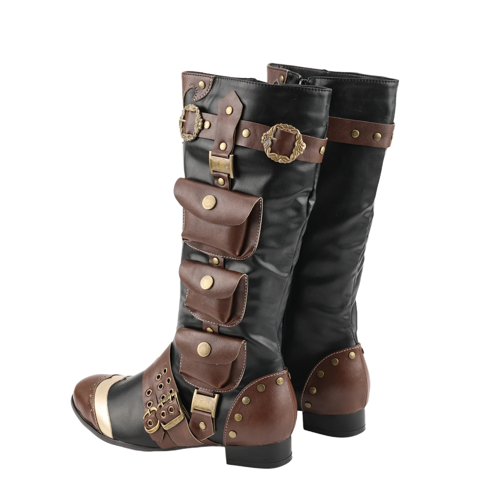 Medieval Faux Leather Boots, Ruched Renaissance Loafer Long Boots, Pirate Viking Men's Knee High Riding Cosplay Boots 3
