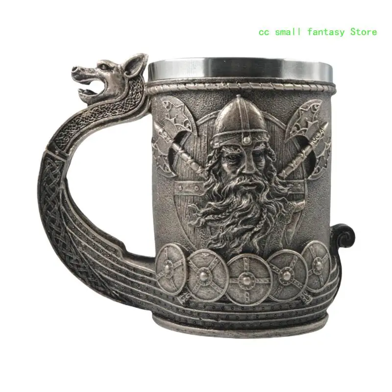 

R3MA 600ml Pirate Beer Mug Medieval Resin Stainless Steel Beer Mug Retro