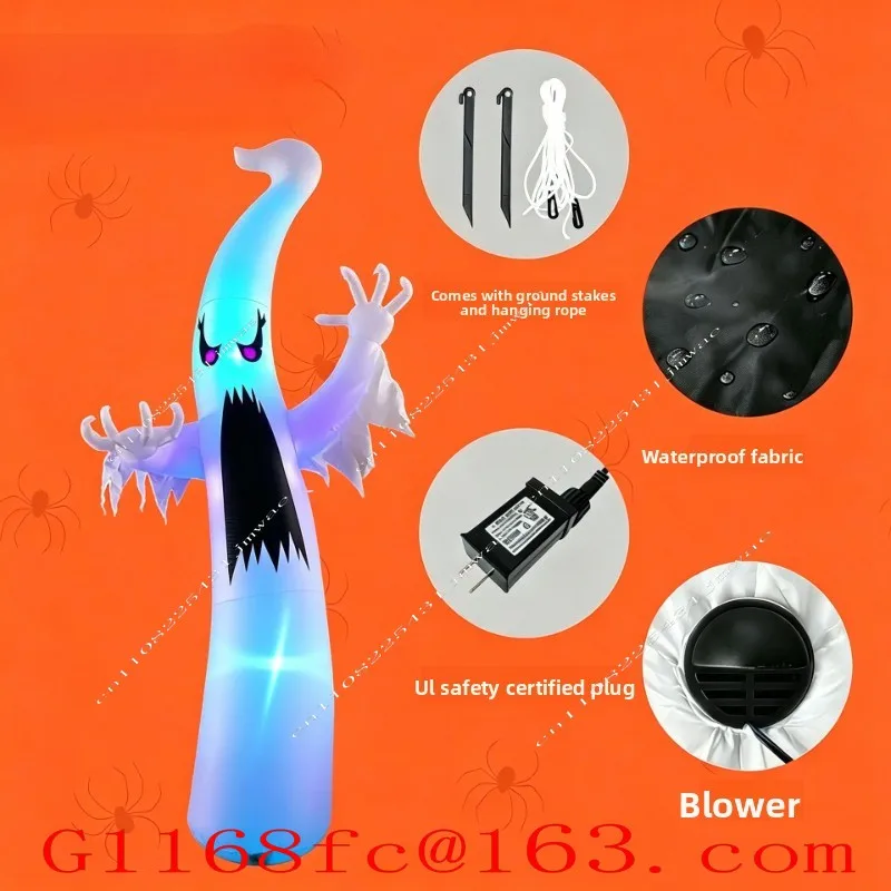 3.6-meter Giant Inflatable Halloween Ghost White Ghost Model LED Color Changing Light Outdoor Courtyard Decoration Ornament