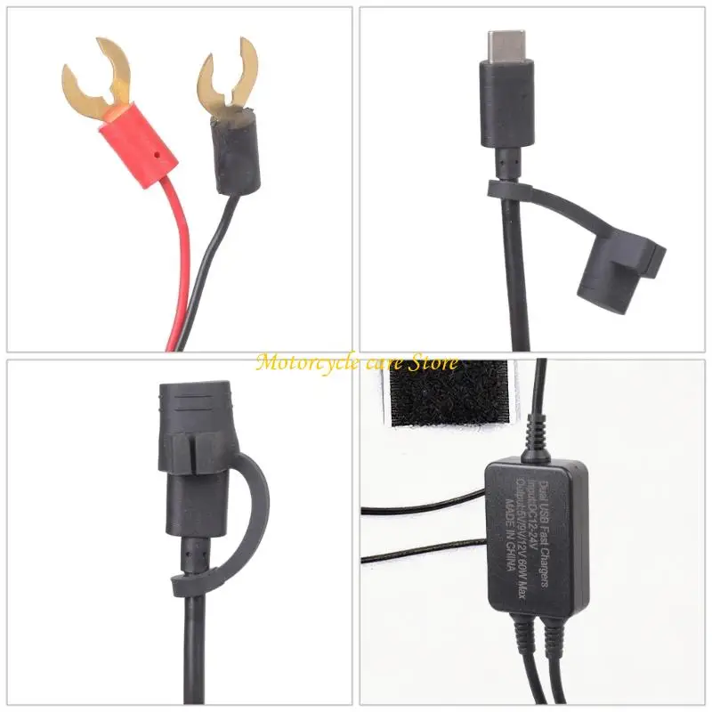 U75F 60W High Speed Charging Adapter Double Type C Waterproof For Motorcycle Outdoor Riding