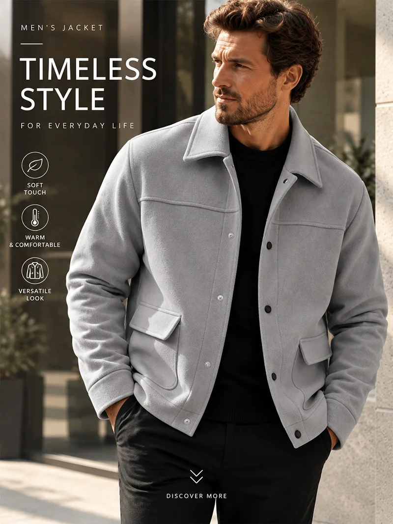 Herren Kurzarm-Hemdjacke mit Bürstenfutter, Langarm, Druckknöpfe, Lockerer Schnitt, Weich, Warm, Lässige Oberbekleidung für den Alltag, Herbst und Winter – Detail 1