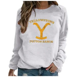 Women's  YellowStone Printed Round Neck Long Sleeve Pullover Casual Sweatshirt tops plus size Y2k t-shirt оверсайз футболка