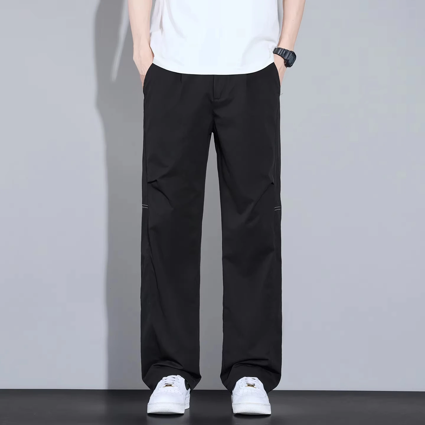 Pantalones Casuales de Verano 2026 de Alta Calidad para Hombre, Color Sólido, Corte Recto, Estilo Informal para Trabajo, Color Gris Claro, Estilo Juvenil, Pantalones Delgados Color Caqui para Hombre