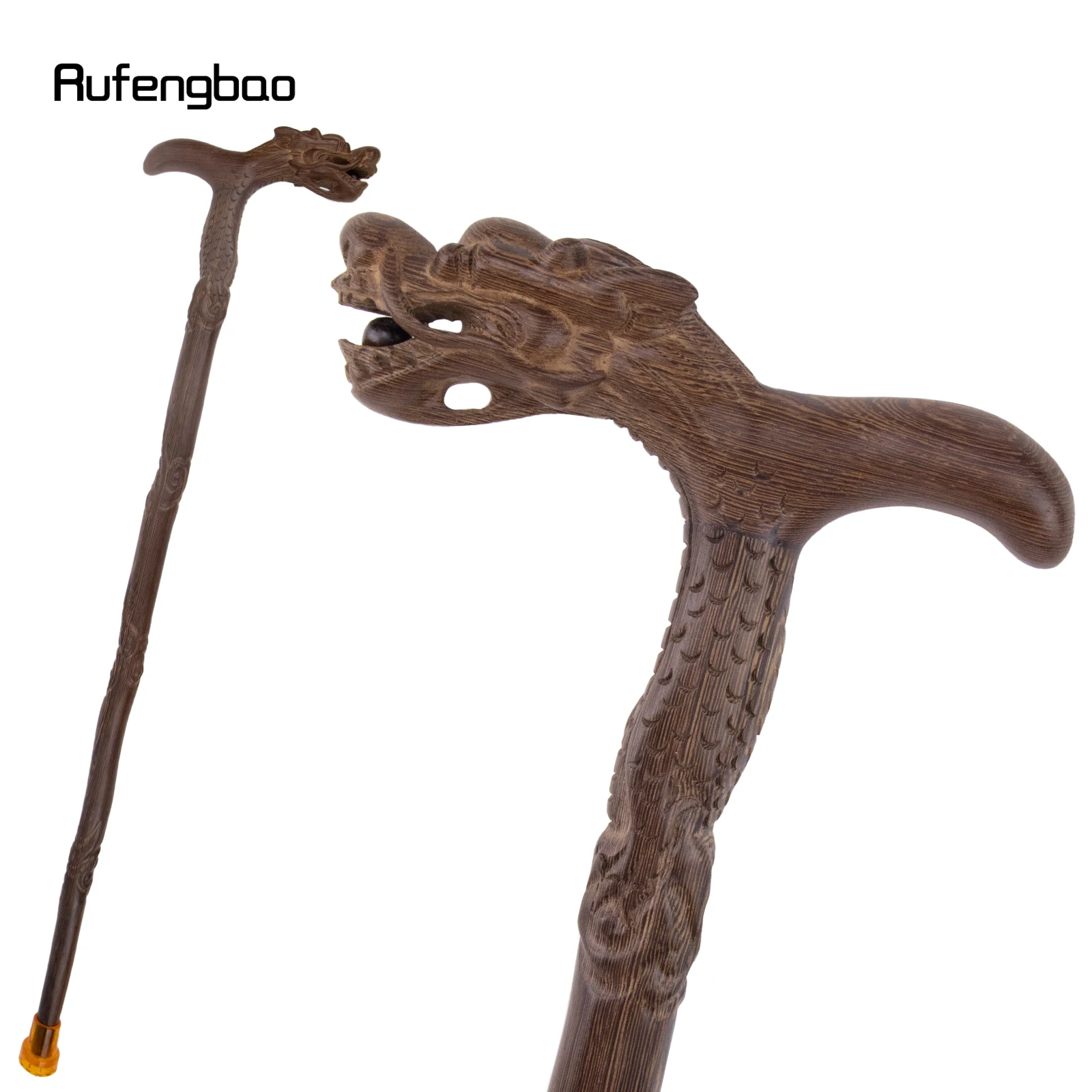 Brown Dragon  Bite Ball Wooden Single Joint Fashion Walking Stick Decorative Cospaly Cane Mace Crutch  Wand Crosier 94cm