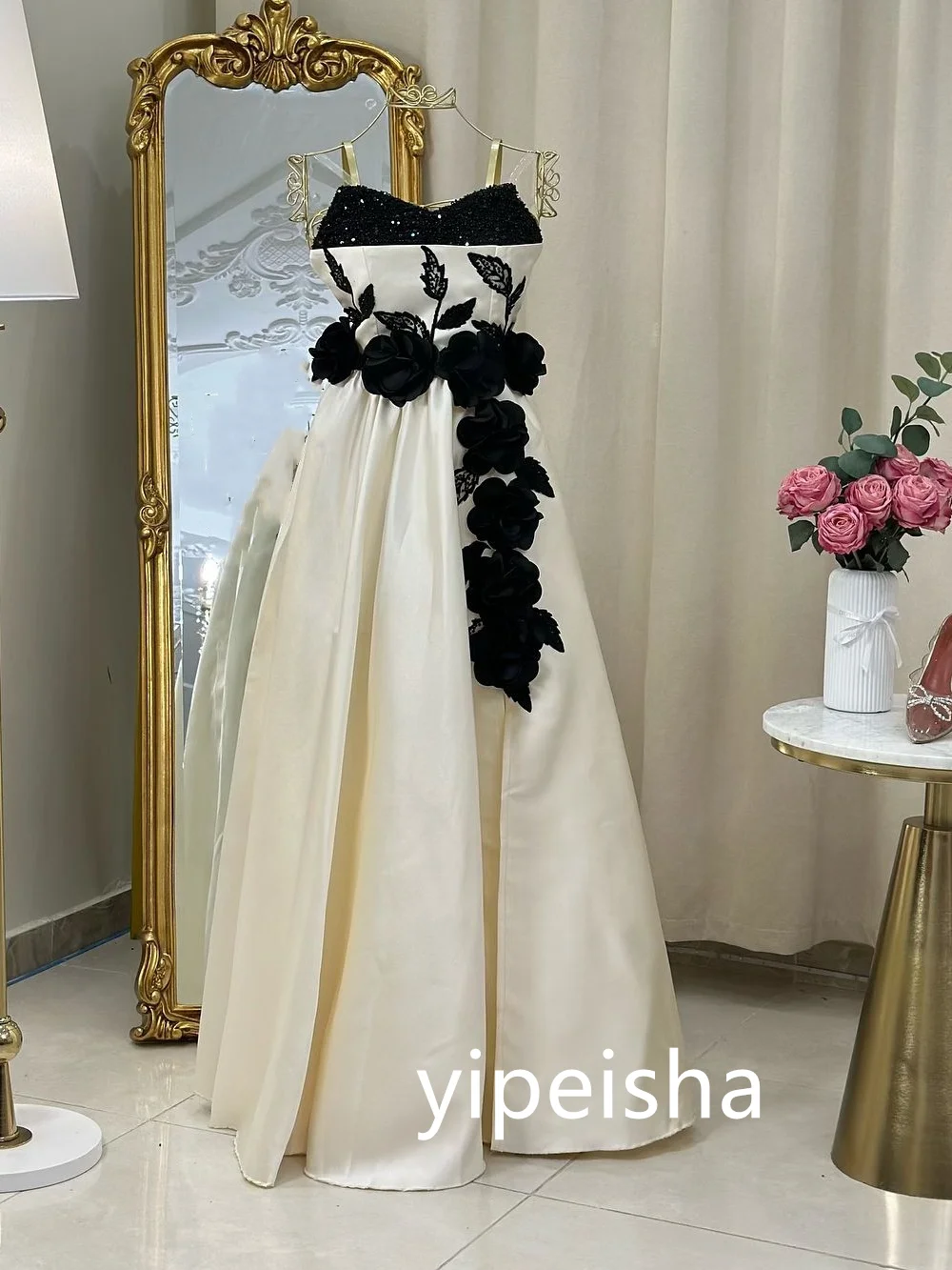 Vestidos longos de baile com alça de espaguete, plissado intrincado, flor linha A, requintado clássico, pastrol moderno, estilo chinês