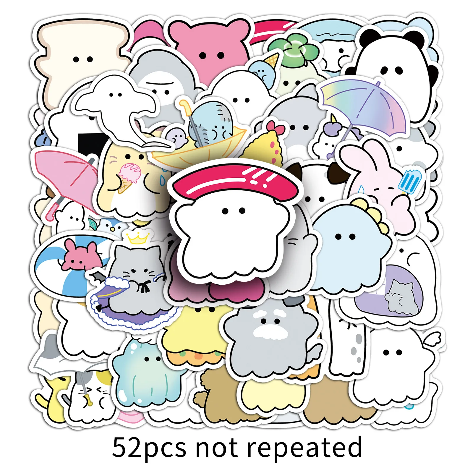 10/30/52PCS Kawaii Obakenu Stickers Cute Ghost Cartoon Sticker DIY Scrapbook Luggage Laptop Guitar Car Bike Skateboard Kids Toys