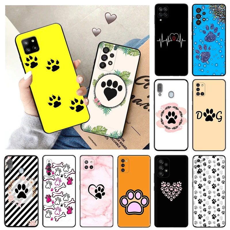 For Samsung Galaxy A13 A12 A11 A21S A22 5G A23 A50 A40 A30 A20 A10 E A70 A24 A04 Cute Dog Paw Print Soft Phone Shell Case Cover