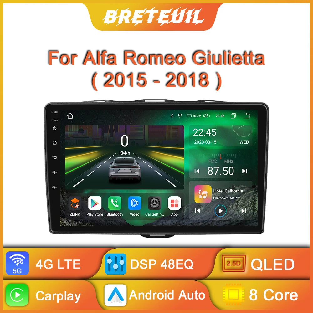 Para Alfa Romeo Giulietta 2015 2016 2017 2018 Radio de coche Android Reproductor de vídeo multimedia Navegación GPS Carplay Pantalla táctil Sistema estéreo automático inteligente