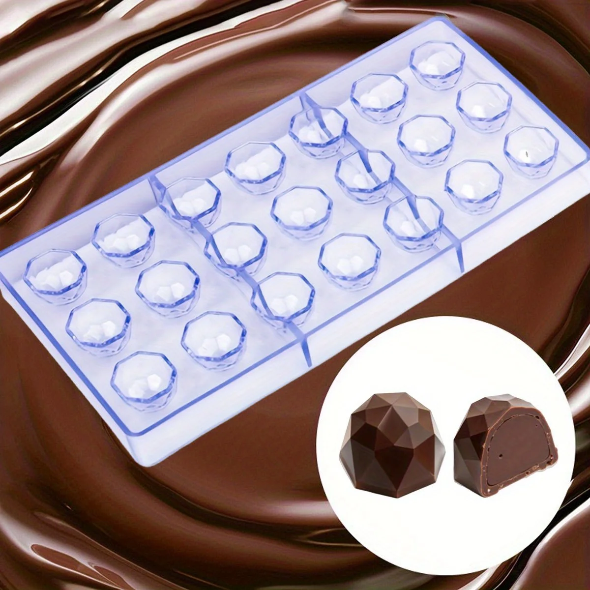 Molde para Cubitos de Hielo con 21 Cavidades, Estilo Diamante, de Plástico Transparente, para Chocolate, Dulces, Herramienta para Hacer Chocolate, Decoración de Pasteles, Accesorios de Cocina para el Hogar, ZSY