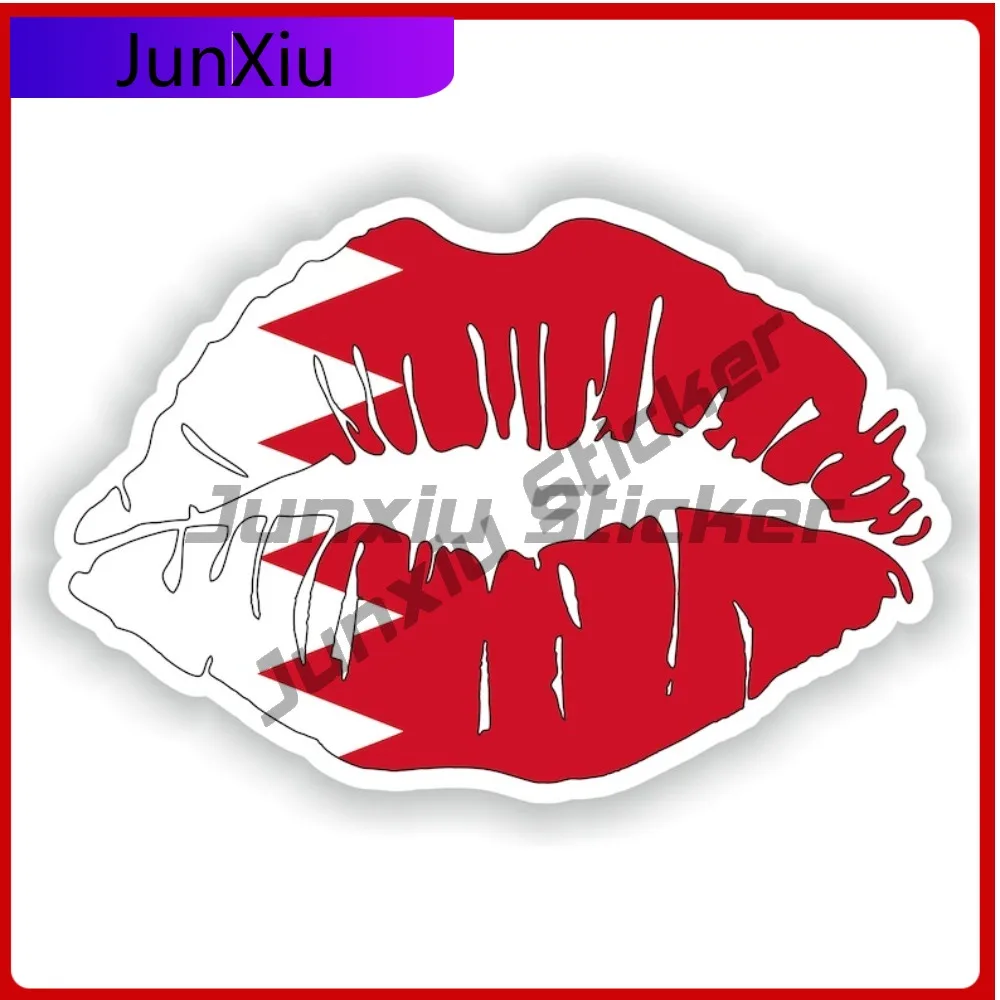 

Bahrain Flag Lips Shape With National Emblem Vinyl Decals New Driver Stickers Motorcycle Accessories And Decals Camping Car Deco