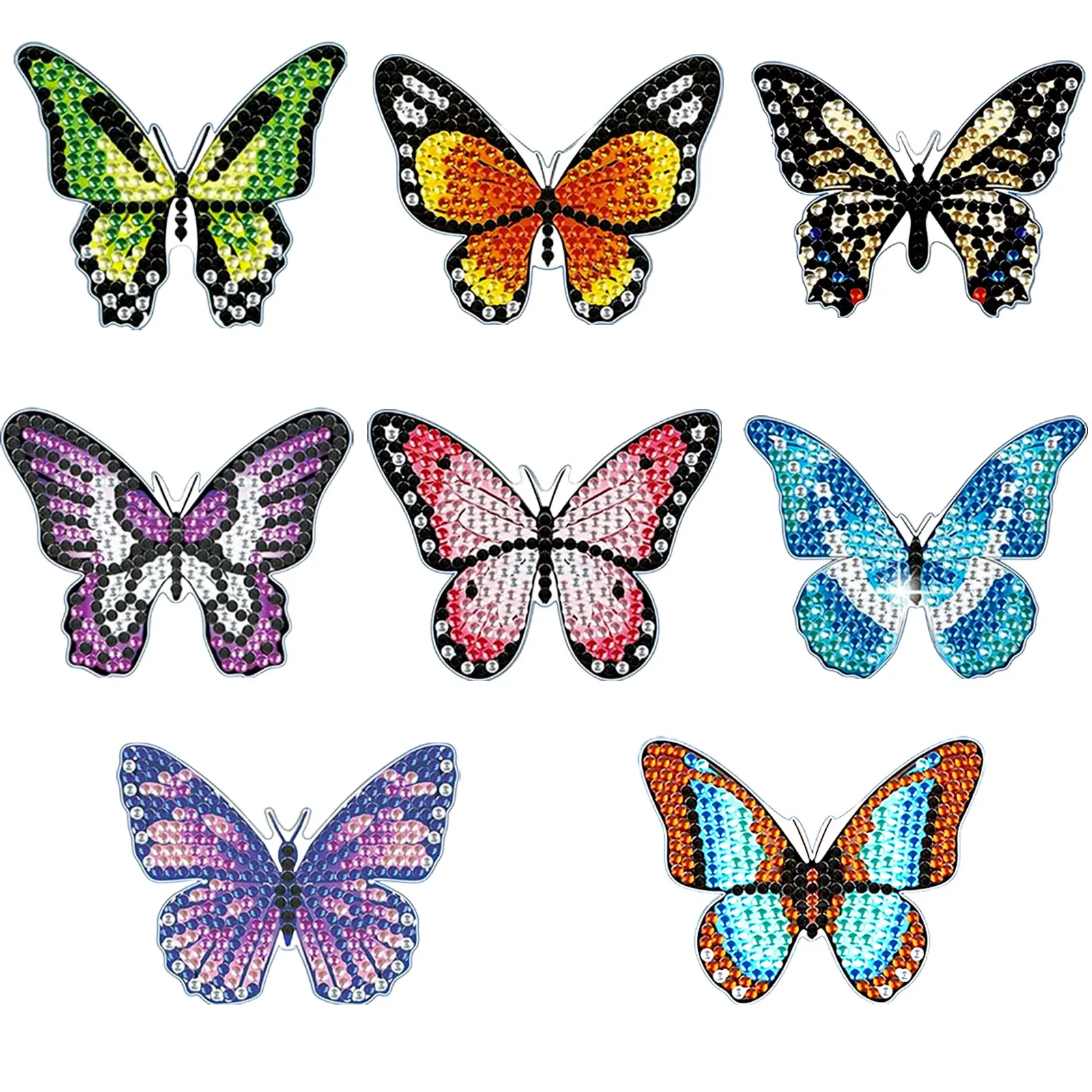 8Pcs Butterfly Rhinestone Drawing Kits Colorful Butterfly Stakes Diamond Art Set DIY Butterfly Diamond Art Rhinestone Drawing