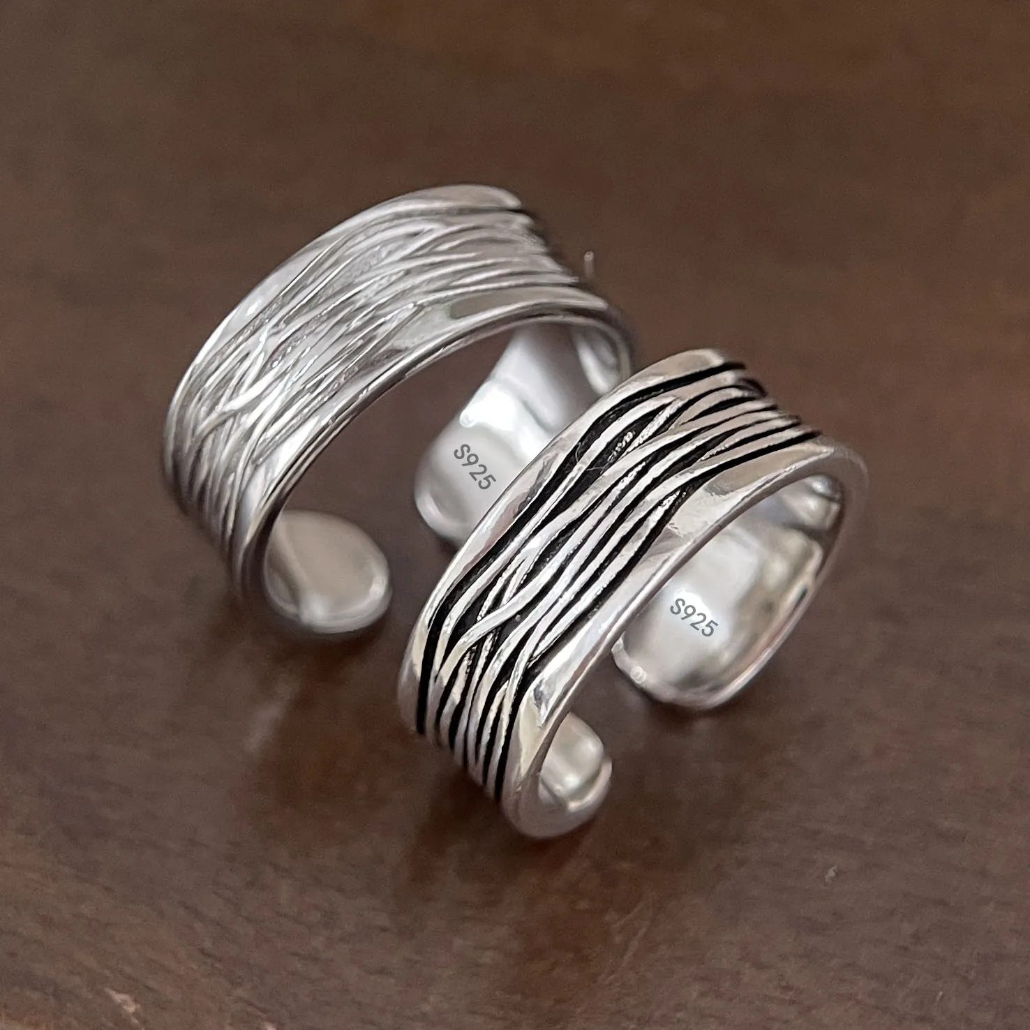 BF CLUB 925 Sterling Rings for Women Simple Geometric Handmade Irregular Retro Vintage Wide Strip Ring Allergy For Birthday Gift