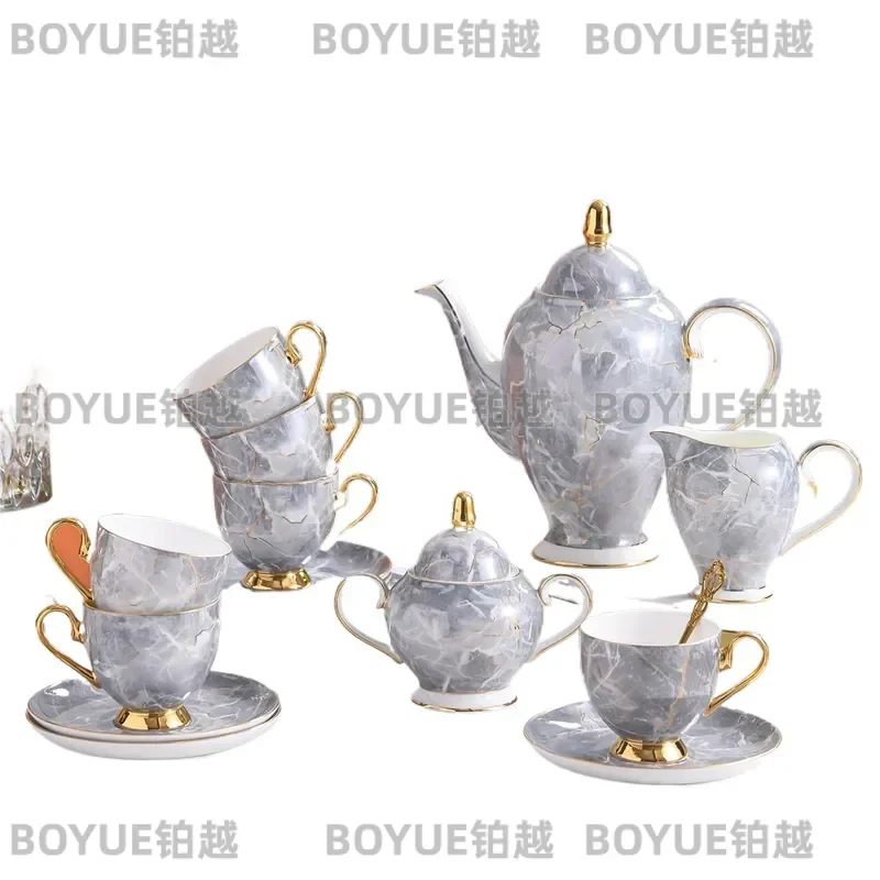 Luxury Bone China Coffee Cup and Saucer Set with Teapot Elegant Afternoon Tea Service Gift Box Premium Porcelain Drinkware