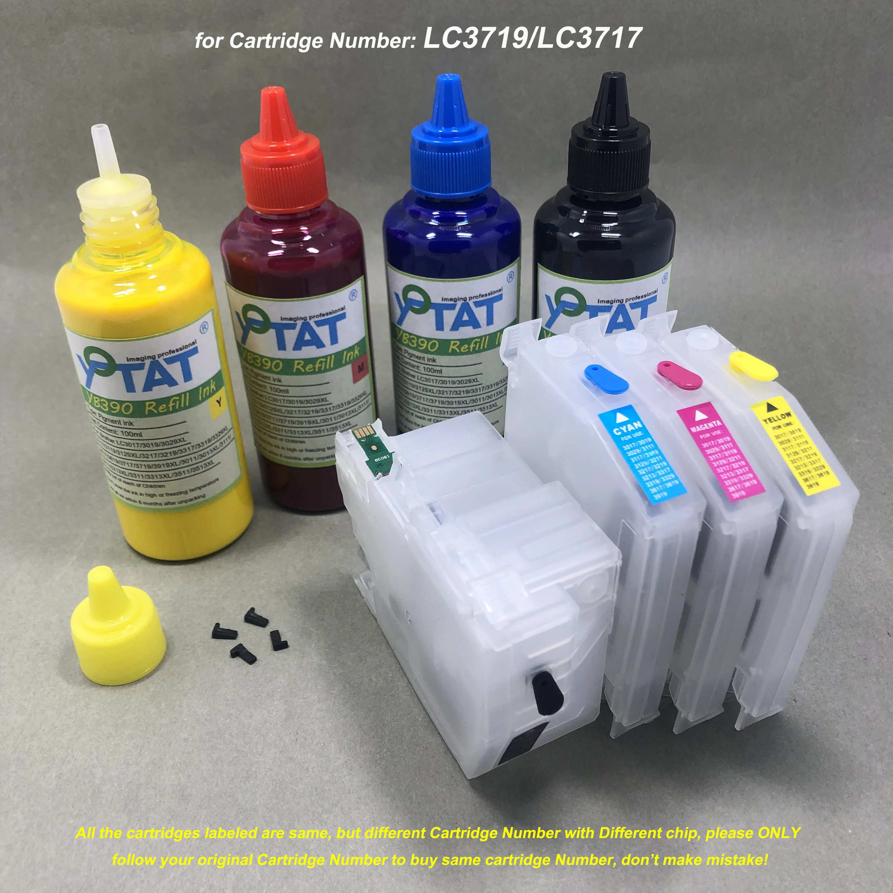 LC3719 LC3717 Empty Refillable Ink Cartridge 4×100ml Pigment Ink for Brother MFC-J2330DW MFC-J3930DW