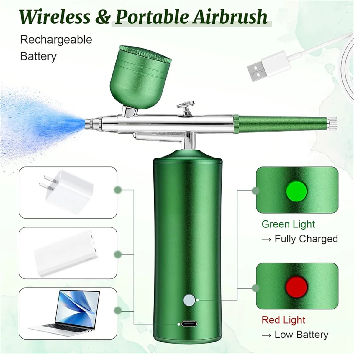 

PA-Airbrush Kit with Compressor, Non-Clogging Air BrushGun with 0.3mm Nozzle and Cleaning Brush Set for Makeup, Nail