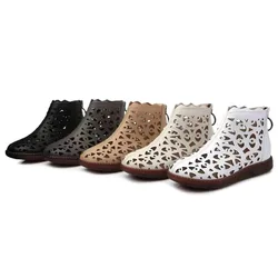 2024 Spring Summer Genuine Leather Sandals Women Breathable Hole Boots Flat Soft Non-slip Comfortable Shoes Sandalias De Mujer