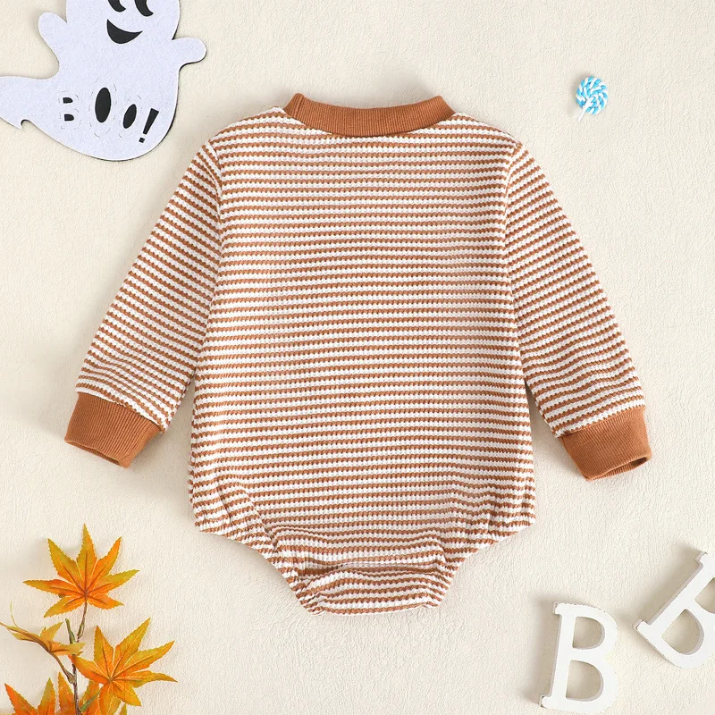 Infant Boy's Halloween Ghost Embroidered Long Sleeve Triangular Romper Suit Baby Costume with Stitched Pattern