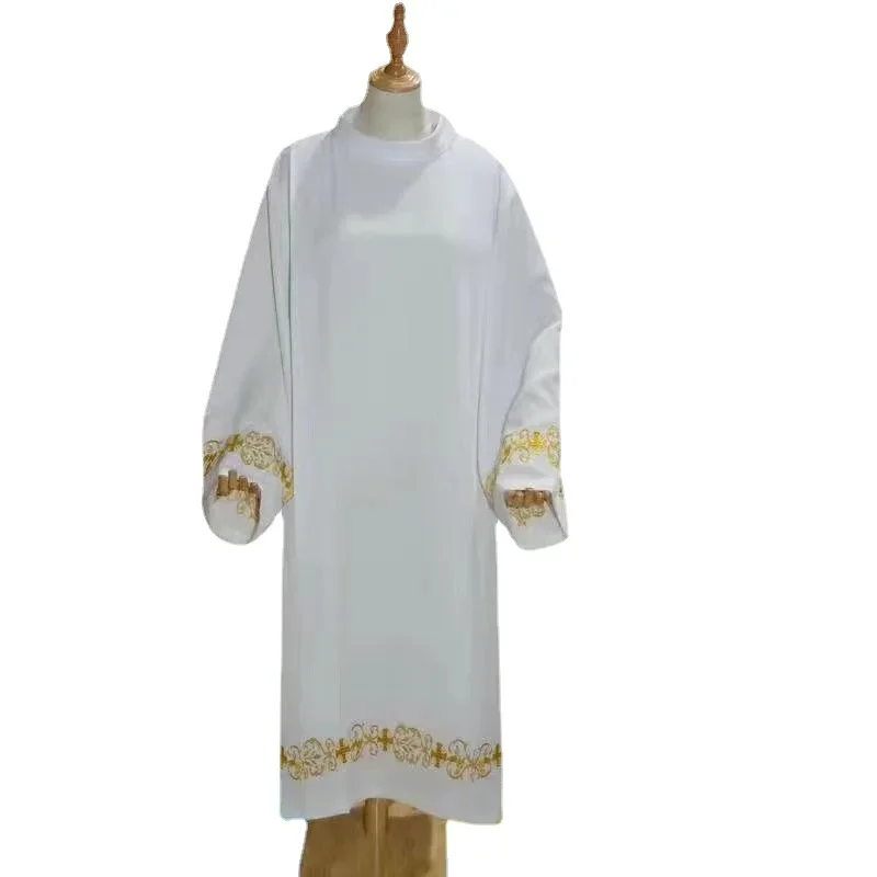 Catholic Church Priest Costume Surplice Alb Embroidery Clergy Robe Mass Chasuble Liturgical Cottas Worship Vestment