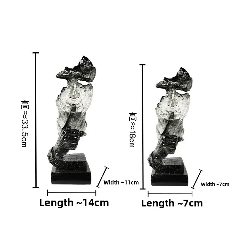 33cm Home Decor Abstract Silence Is Gold Figurine Resin Hand Face Silent Men Statue Sculpture Home Office Living Room Decoration